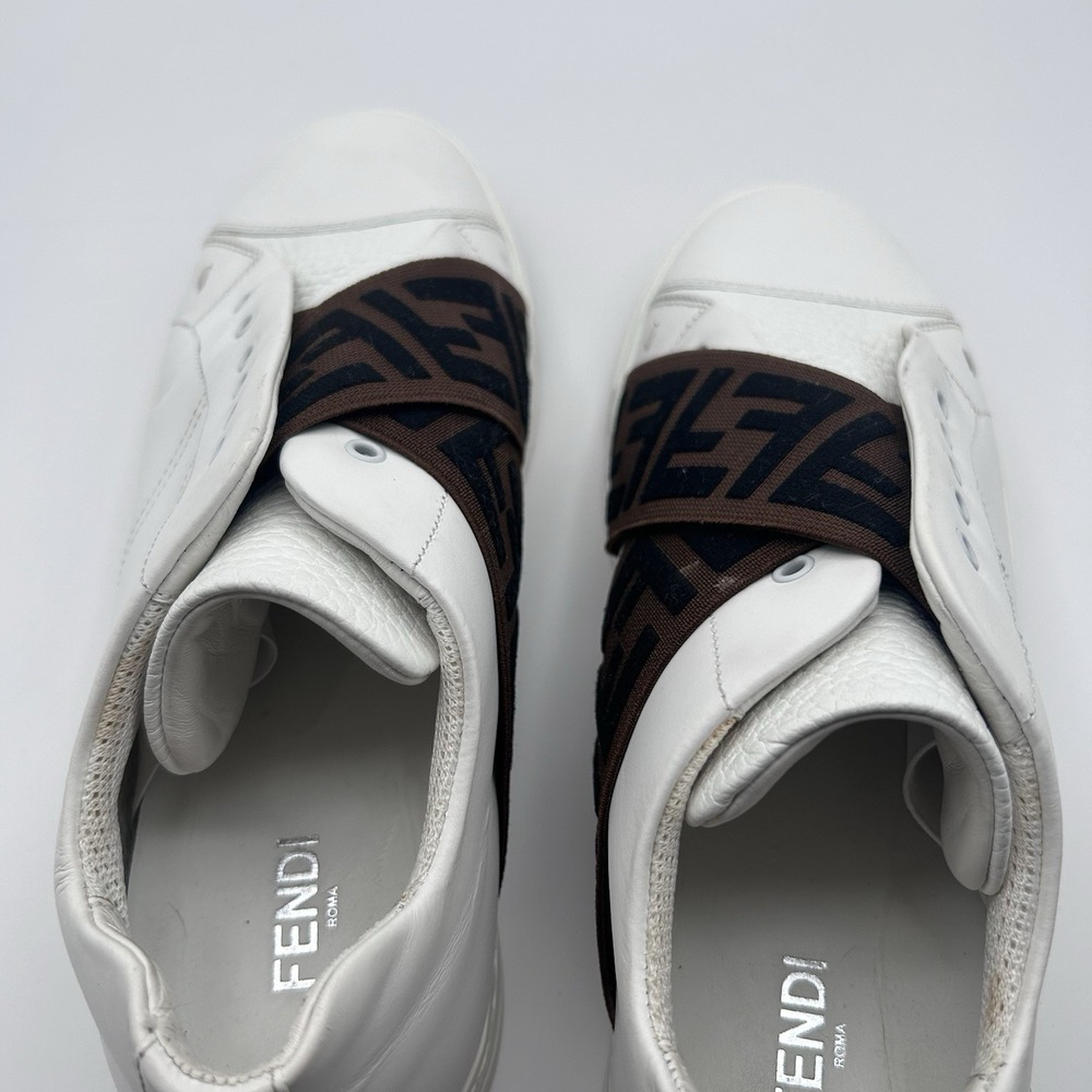 Fendi White Leather Sneakers with Brown FF Logo Strap - Picture 7 of 11